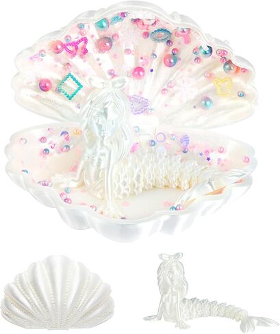 YUE MOTION 3D Printed Mermaid in a Shell - DIY Craft Kit for Kids, Creative Handmade Toy, Decorative Ornament, Parent-Child Activity, Creative Gift for Girls & Boys (Pearl White) in Kuwait