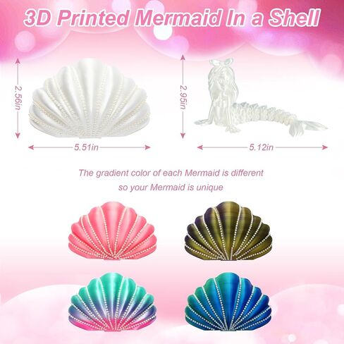 YUE MOTION 3D Printed Mermaid in a Shell - DIY Craft Kit for Kids, Creative Handmade Toy, Decorative Ornament, Parent-Child Activity, Creative Gift for Girls & Boys (Pearl White) in Kuwait