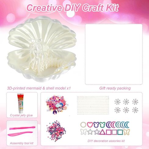 YUE MOTION 3D Printed Mermaid in a Shell - DIY Craft Kit for Kids, Creative Handmade Toy, Decorative Ornament, Parent-Child Activity, Creative Gift for Girls & Boys (Pearl White) in Kuwait