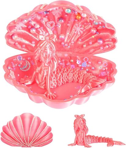 YUE MOTION 3D Printed Mermaid in a Shell - DIY Craft Kit for Kids, Creative Handmade Toy, Decorative Ornament, Parent-Child Activity, Creative Gift for Girls & Boys (Pearl White) in Kuwait