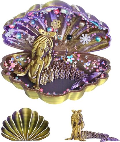 YUE MOTION 3D Printed Mermaid in a Shell - DIY Craft Kit for Kids, Creative Handmade Toy, Decorative Ornament, Parent-Child Activity, Creative Gift for Girls & Boys (Pearl White) in Kuwait