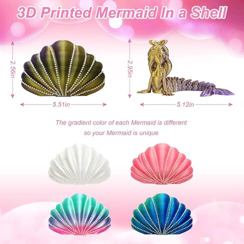 YUE MOTION 3D Printed Mermaid in a Shell - DIY Craft Kit for Kids, Creative Handmade Toy, Decorative Ornament, Parent-Child Activity, Creative Gift for Girls & Boys (Pearl White) in Kuwait