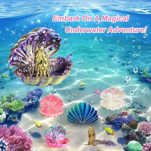 YUE MOTION 3D Printed Mermaid in a Shell - DIY Craft Kit for Kids, Creative Handmade Toy, Decorative Ornament, Parent-Child Activity, Creative Gift for Girls & Boys (Pearl White) in Kuwait