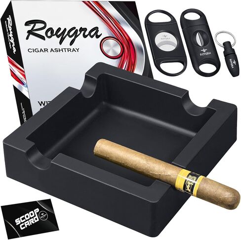 Roygra Outdoor Viros Descray (مقياس خاتم كبير) مع 3 قطع سيجار لجميع السيجار ، 5.9 × 5.9 × 1.5 '' صينية رماد غير قابلة للكسر مع 4 راحة للفناء ، خارج ، داخلي ، ديكور المنزل (أسود) in Kuwait