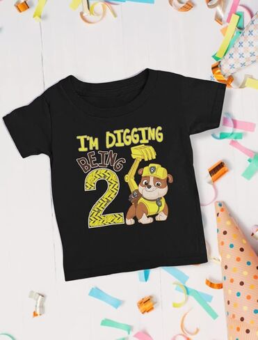 Tstars Paw Patrol Construction Digging Being 2 Gifts for Two Years Old Boy Rubble 2nd Birthday Toddler Kids T-Shirt in Saudi Arabia