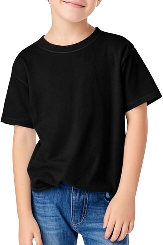 Boys Summer Crew Neck T Shirt Short Sleeve Solid Tees Comfortable Stylish Basic Tops Kids 5-14 Years in Kuwait