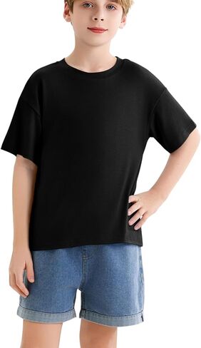 Boys Summer Crew Neck T Shirt Short Sleeve Solid Tees Comfortable Stylish Basic Tops Kids 5-14 Years in Kuwait