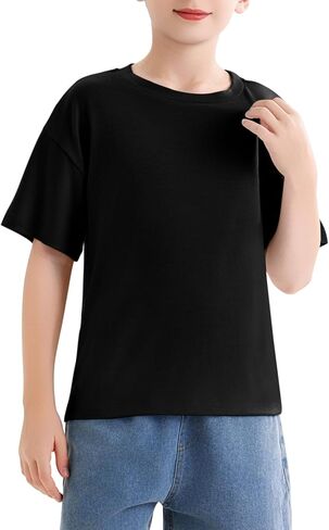 Boys Summer Crew Neck T Shirt Short Sleeve Solid Tees Comfortable Stylish Basic Tops Kids 5-14 Years in Kuwait