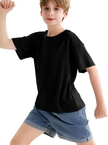 Boys Summer Crew Neck T Shirt Short Sleeve Solid Tees Comfortable Stylish Basic Tops Kids 5-14 Years in Kuwait