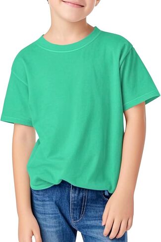 Boys Summer Crew Neck T Shirt Short Sleeve Solid Tees Comfortable Stylish Basic Tops Kids 5-14 Years in Kuwait
