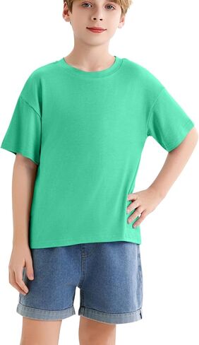 Boys Summer Crew Neck T Shirt Short Sleeve Solid Tees Comfortable Stylish Basic Tops Kids 5-14 Years in Kuwait