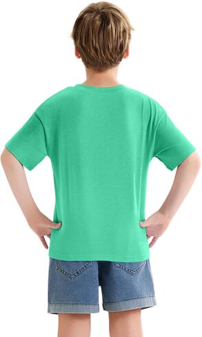 Boys Summer Crew Neck T Shirt Short Sleeve Solid Tees Comfortable Stylish Basic Tops Kids 5-14 Years in Kuwait