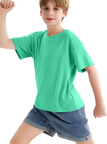 Boys Summer Crew Neck T Shirt Short Sleeve Solid Tees Comfortable Stylish Basic Tops Kids 5-14 Years in Kuwait