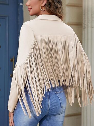 سترة نسائية كاجوال من الجلد الصناعي من American Trends، ملابس علوية بشراشيب من الجلد السويدي، معاطف قصيرة للدراجات النارية in Kuwait