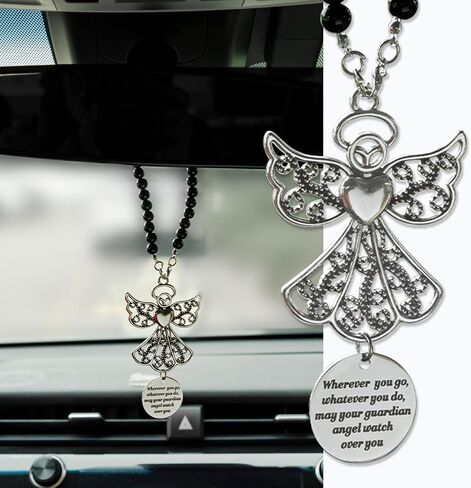 Angel Wings Hanging Ornaments for Car Rear View Mirror, Metal Guardian Angel Wings Car Charm Pendant Rear View Mirror Hanger Decor for Lover Family Christian Gifts in Kuwait