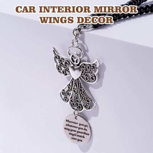 Angel Wings Hanging Ornaments for Car Rear View Mirror, Metal Guardian Angel Wings Car Charm Pendant Rear View Mirror Hanger Decor for Lover Family Christian Gifts in Kuwait