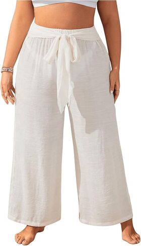 Women's Plus Size Swimsuit Coverups Tie Front Bikini Cover Up Beach Pants Bathing Suit Cover Up Pants in Saudi Arabia