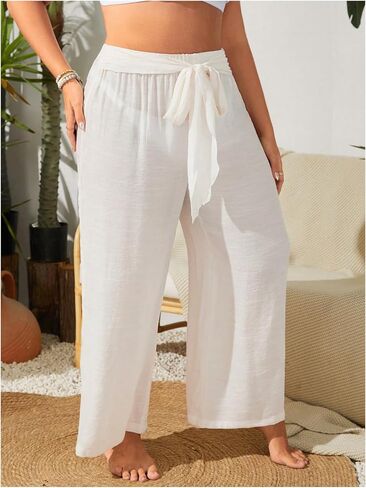 Women's Plus Size Swimsuit Coverups Tie Front Bikini Cover Up Beach Pants Bathing Suit Cover Up Pants in Saudi Arabia