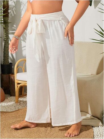 Women's Plus Size Swimsuit Coverups Tie Front Bikini Cover Up Beach Pants Bathing Suit Cover Up Pants in Saudi Arabia