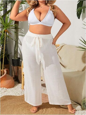 Women's Plus Size Swimsuit Coverups Tie Front Bikini Cover Up Beach Pants Bathing Suit Cover Up Pants in Saudi Arabia