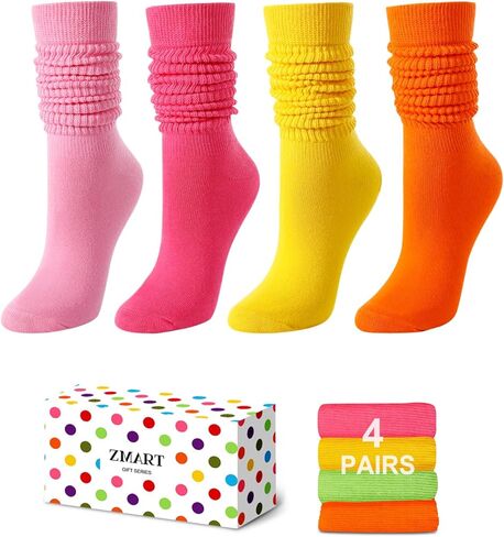 Zmart Slouch Scrunch Screrch for Women - Sknee Tube Socks for 80s ، 90s ، 3-4 Pairs ، in Kuwait