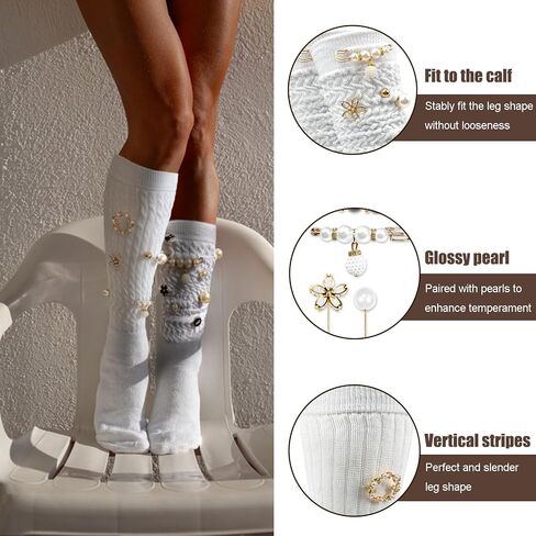 2 Pairs White Slouch Socks with 21 Pcs Sock Charms Pins Jewelry for DIY Socks Shoes Hat Clothing Accessories (White) in Saudi Arabia
