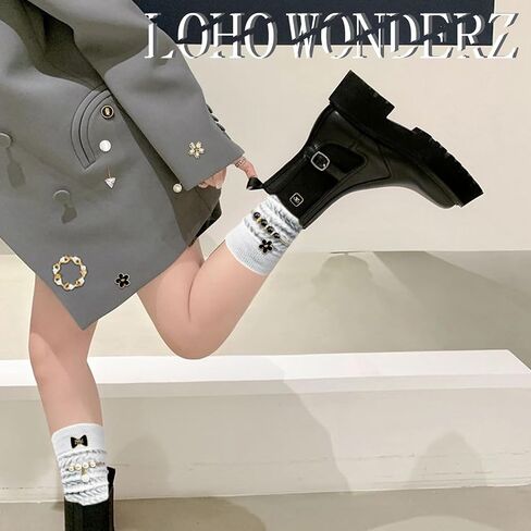 2 Pairs White Slouch Socks with 21 Pcs Sock Charms Pins Jewelry for DIY Socks Shoes Hat Clothing Accessories (White) in Saudi Arabia