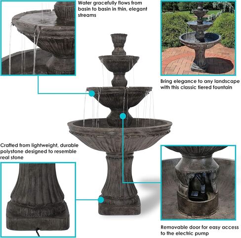 Sunnydaze Classic Designer 55-Inch 3-Tier Polystone Outdoor Water Fountain - Electric Submersible Pump - Light Brown in Saudi Arabia