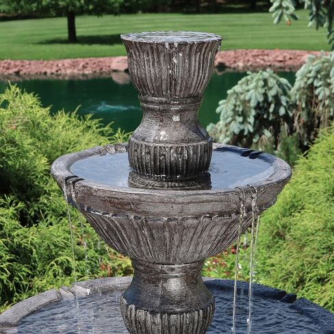 Sunnydaze Classic Designer 55-Inch 3-Tier Polystone Outdoor Water Fountain - Electric Submersible Pump - Light Brown in Saudi Arabia