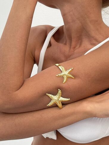 Upper Arm Bracelet Cuff Jewelry for Women Gold Arm Cuff Adjustable Flower Starfish Armband Statement Party Jewelry in Saudi Arabia