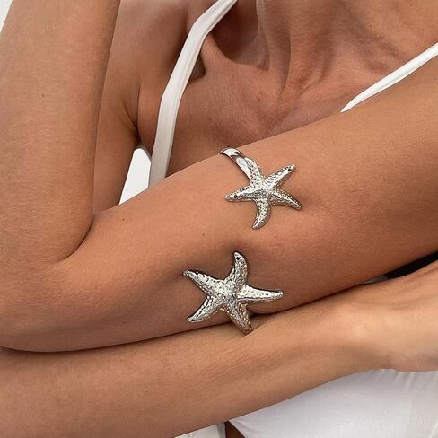 Upper Arm Bracelet Cuff Jewelry for Women Gold Arm Cuff Adjustable Flower Starfish Armband Statement Party Jewelry in Saudi Arabia