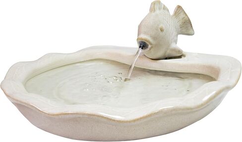 Sunnydaze Glazed Ceramic Fish 7 بوصة نافورة حديقة في الهواء الطلق - نافورة الطاولة في الهواء الطلق للفناء ، سطح السفينة ، حديقة - أكوا والبني in Kuwait