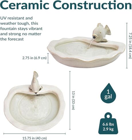 Sunnydaze Glazed Ceramic Fish 7 بوصة نافورة حديقة في الهواء الطلق - نافورة الطاولة في الهواء الطلق للفناء ، سطح السفينة ، حديقة - أكوا والبني in Kuwait