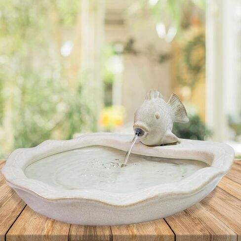 Sunnydaze Glazed Ceramic Fish 7 بوصة نافورة حديقة في الهواء الطلق - نافورة الطاولة في الهواء الطلق للفناء ، سطح السفينة ، حديقة - أكوا والبني in Kuwait