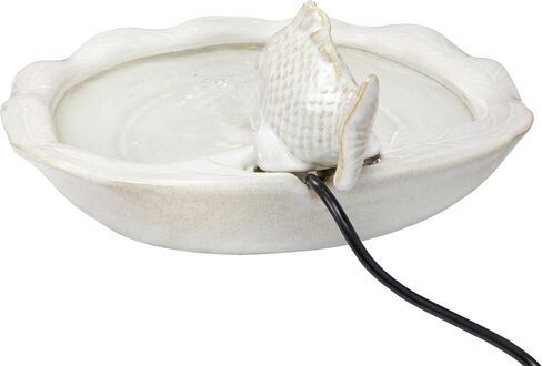 Sunnydaze Glazed Ceramic Fish 7 بوصة نافورة حديقة في الهواء الطلق - نافورة الطاولة في الهواء الطلق للفناء ، سطح السفينة ، حديقة - أكوا والبني in Kuwait