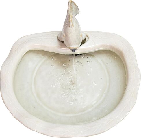 Sunnydaze Glazed Ceramic Fish 7 بوصة نافورة حديقة في الهواء الطلق - نافورة الطاولة في الهواء الطلق للفناء ، سطح السفينة ، حديقة - أكوا والبني in Kuwait