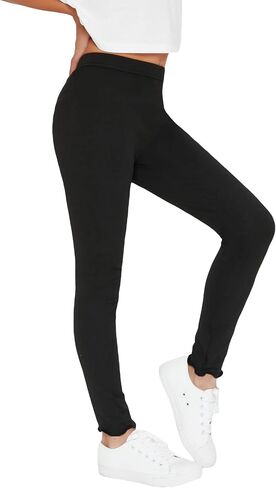 Milumia Girls High Waist Leggings Lettuce Trim Tights Workout Yoga Skinny Pants in Saudi Arabia