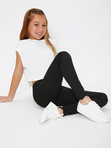 Milumia Girls High Waist Leggings Lettuce Trim Tights Workout Yoga Skinny Pants in Saudi Arabia