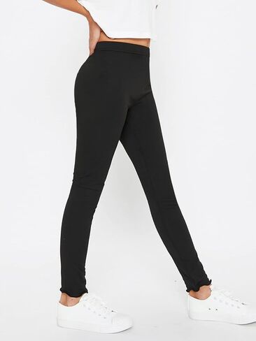 Milumia Girls High Waist Leggings Lettuce Trim Tights Workout Yoga Skinny Pants in Saudi Arabia