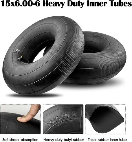 Heavy Duty 15x6.00-6" Inner Tube, Replacement 6.00/6.50-6 Lawn Mower Tire Tube with TR87 Bent Valve Stem for Snow Blower, Yard Tractors, Wheelbarrows, Go Kart, Golf Cart, ATV 2 Pack in Kuwait