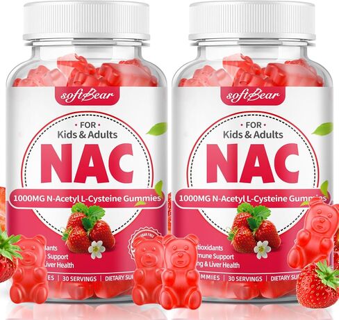 softbear NAC Gummies for Kids & Adults, NAC Supplement 1000mg N Acetyl Cysteine Supports Lung & Liver Health, Antioxidants & Immune System, Strawberry Flavor 60 Count in Kuwait