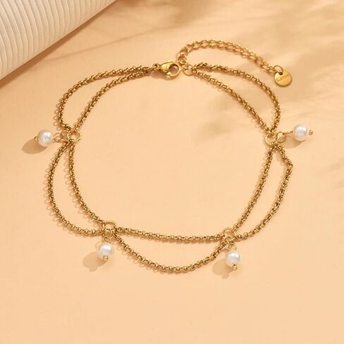 Gold Ankle Bracelets for Women 18K Gold Plated Waterproof Starfish Sea Shell Pearls CZ Diamond Dangle Anklets Trendy Summer Beach Foot Chain Jewelry Gift in Kuwait
