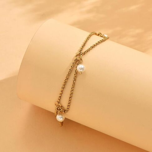 Gold Ankle Bracelets for Women 18K Gold Plated Waterproof Starfish Sea Shell Pearls CZ Diamond Dangle Anklets Trendy Summer Beach Foot Chain Jewelry Gift in Kuwait