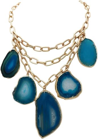 Rosemarie & Jubalee Women's Statement Natural Howlite Stone Slices On Chic Matte Gold Tone Multistrand Paperclip Link Chains Bib Necklace, 16"+3" Extension in Saudi Arabia