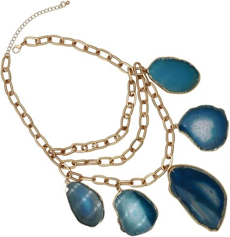 Rosemarie & Jubalee Women's Statement Natural Howlite Stone Slices On Chic Matte Gold Tone Multistrand Paperclip Link Chains Bib Necklace, 16"+3" Extension in Saudi Arabia
