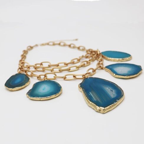 Rosemarie & Jubalee Women's Statement Natural Howlite Stone Slices On Chic Matte Gold Tone Multistrand Paperclip Link Chains Bib Necklace, 16"+3" Extension in Saudi Arabia