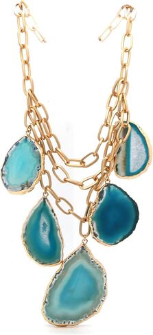 Rosemarie & Jubalee Women's Statement Natural Howlite Stone Slices On Chic Matte Gold Tone Multistrand Paperclip Link Chains Bib Necklace, 16"+3" Extension in Saudi Arabia