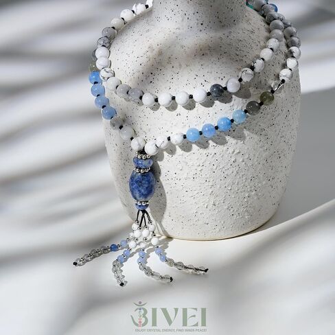 Bivei 108 Mala Beads Bracelet Real Gemstone Yoga Pendants تأمل يد قلادة صلاة Mala in Kuwait