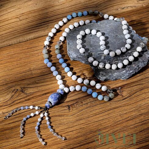 Bivei 108 Mala Beads Bracelet Real Gemstone Yoga Pendants تأمل يد قلادة صلاة Mala in Kuwait