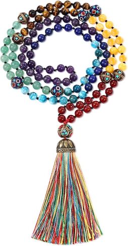 Bivei 108 Mala Beads Bracelet Real Gemstone Yoga Pendants تأمل يد قلادة صلاة Mala in Kuwait